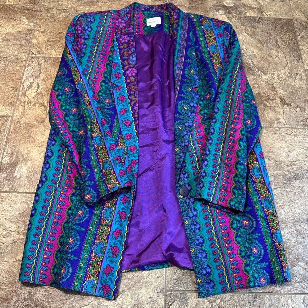 Vintage‎ Windridge Women's Size 8 Colorful Boho Print Blazer Jacket Vtg Retro
